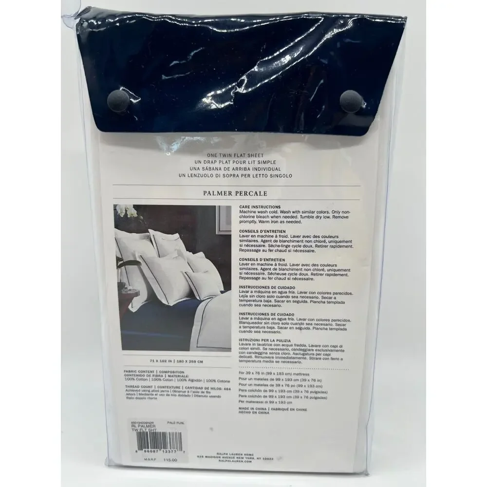 Ralph Lauren RL Palmer Percale White Twin Flat Sheet Pale Flnl $115 NWT